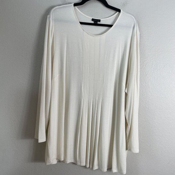 J Jill Wearever Womens Plus 3X Long Sleeve Tunic Top Ivory Pleated Stretch Shirt - Picture 6 of 9